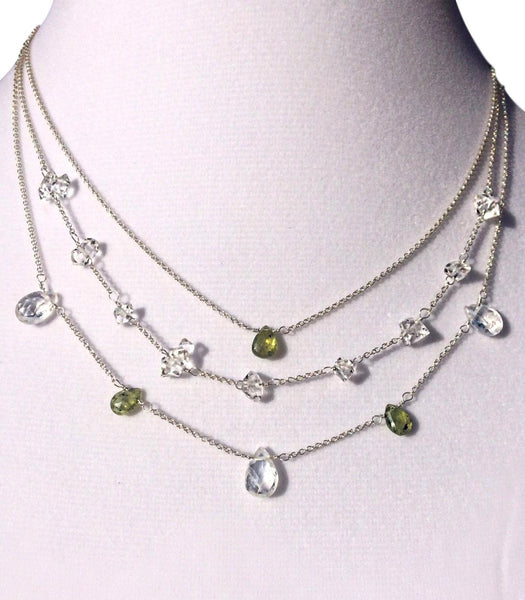 Peridot, Herkimer Diamond & Rainbow Moonstone Multi-strand Necklace