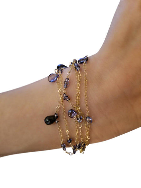 Multi-Strand Bracelet with Iolite Gemstone and Gold-filled Chain