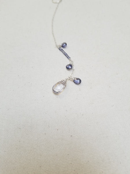 Sterling Silver Lariat Necklace w/ Iolite Gemstones