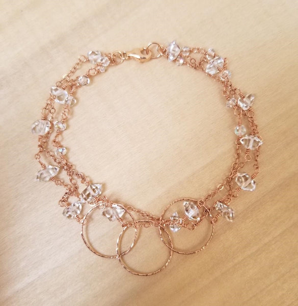 Rose Gold & Herkimer Diamond Multi-strand Bracelet