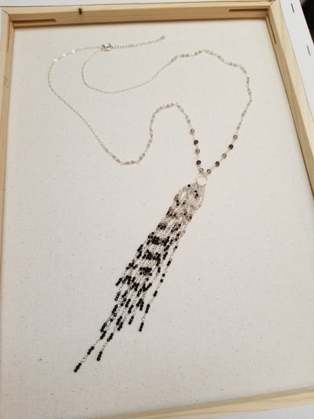 Ombre Tassel Necklace with Black Spinel, White Topaz & Smokey Quartz