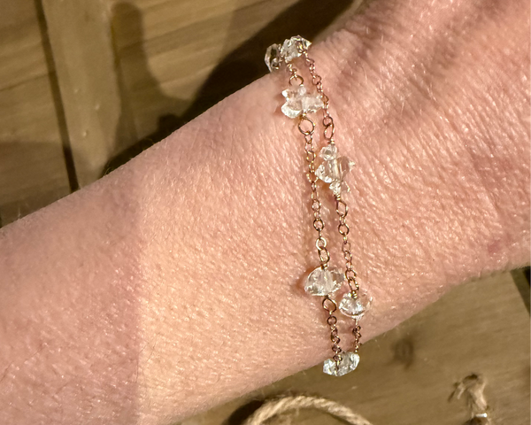 Herkimer Diamond Double Strand Bracelet with Rose Gold Filled Chain