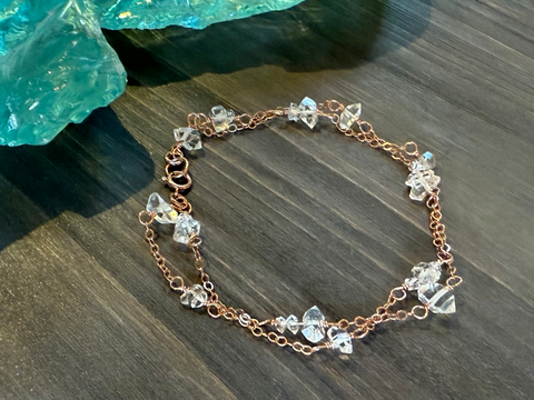 Herkimer Diamond Double Strand Bracelet with Rose Gold Filled Chain