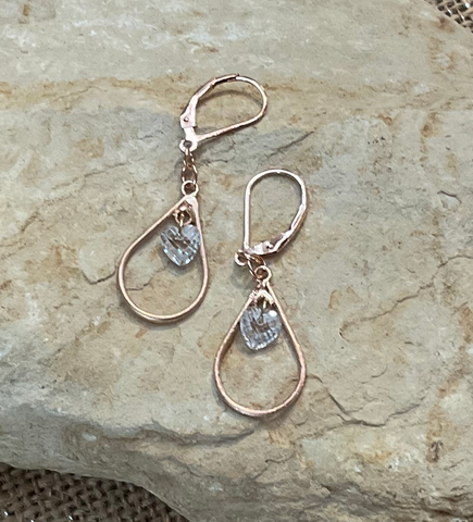 Rose Gold Filled Teardrop Earrings w/ CZ Heart