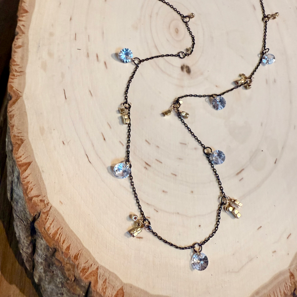 Mixed Metal CZ Disc Necklace, Hematite & Oxidized Silver
