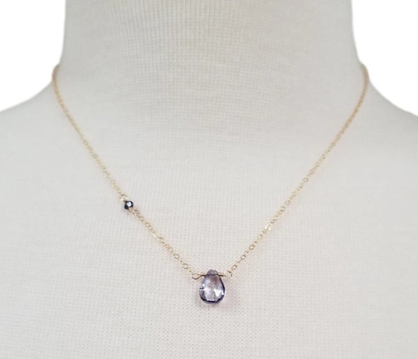 Necklace w/ Ice Blue Quartz & Gold Filled Chain
