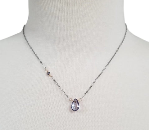 Oxidized Silver & Ice Blue Quartz Crystal Necklace