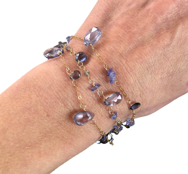 Multi-strand Bracelet w/ Iolite, Blue Quartz, Tanzanite Chips & Labradorite Drops