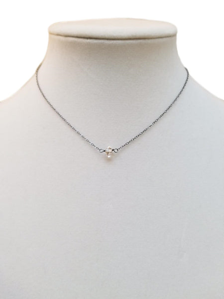 Herkimer Diamond Choker Necklace on Oxidized Sterling Silver Chain