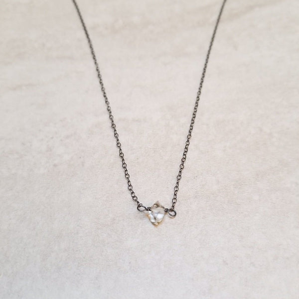 Herkimer Diamond Choker Necklace on Oxidized Sterling Silver Chain