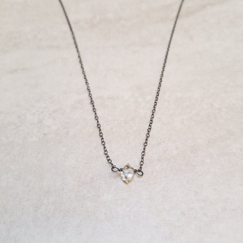 Herkimer Diamond Choker Necklace on Oxidized Sterling Silver Chain