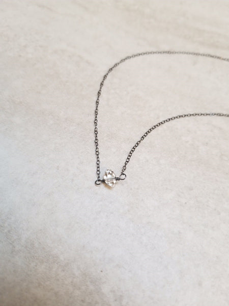 Herkimer Diamond Choker Necklace on Oxidized Sterling Silver Chain
