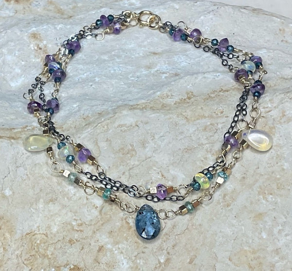 Multi-strand Gemstone Peacock Bracelet
