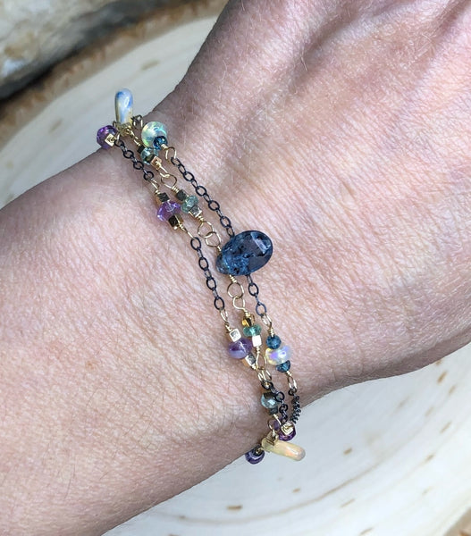 Multi-strand Gemstone Peacock Bracelet