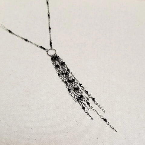 Tassel Necklace with Black Spinel and Oxidized Silver
