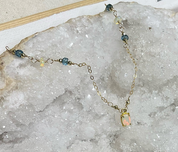 Necklace with Opal, London Blue Topaz and Pyrite (RESERVED)