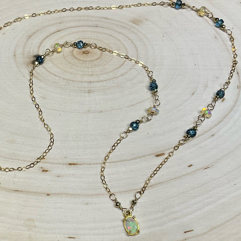 Necklace with Opal, London Blue Topaz and Pyrite (RESERVED)