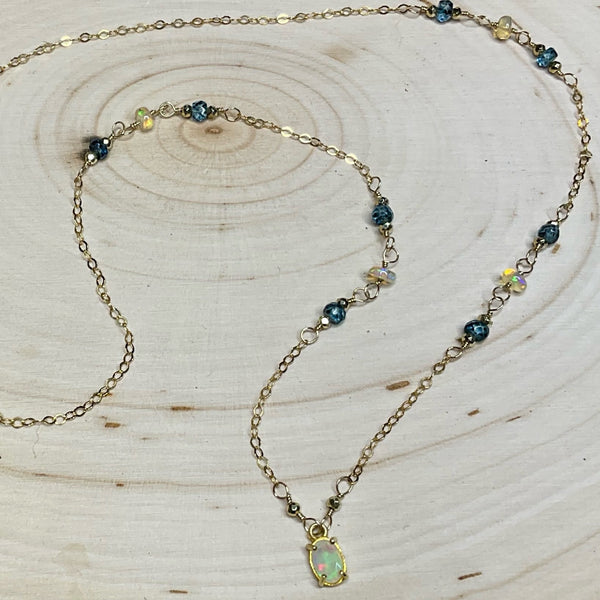 Necklace with Opal and London Blue Topaz (RESERVED)