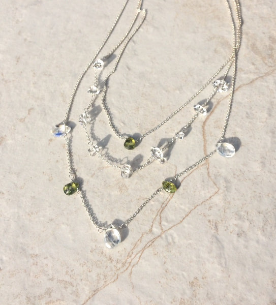 Organic Draping of Triple Strand Green Gemstone Necklace