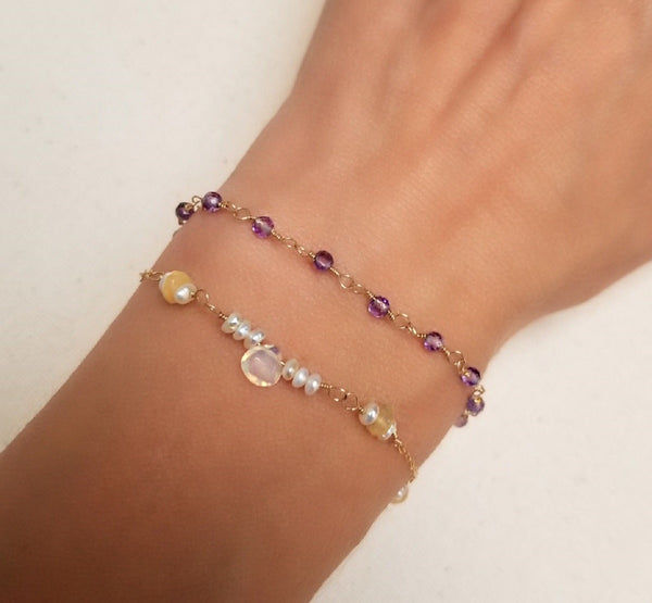 Easter Lily Bracelet w/ Opal & Amethyst Gemstones