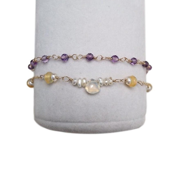 Easter Lily Bracelet w/ Opal & Amethyst Gemstones
