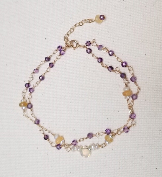 Easter Lily Bracelet w/ Opal & Amethyst Gemstones