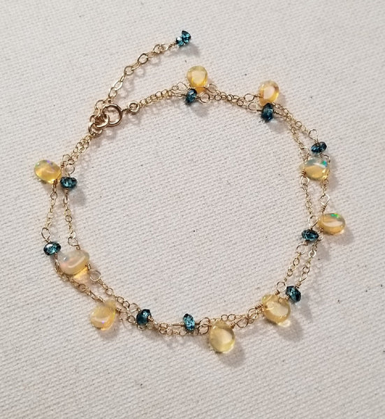 Multi Strand Bracelet w/ Welo Opal & London Blue Topaz