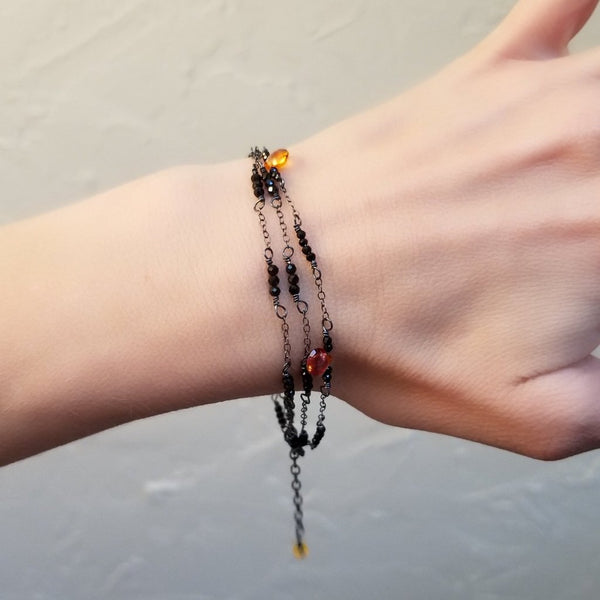 Triple Strand Candy Corn Bracelet with Ethiopian Opals and Black Spinel