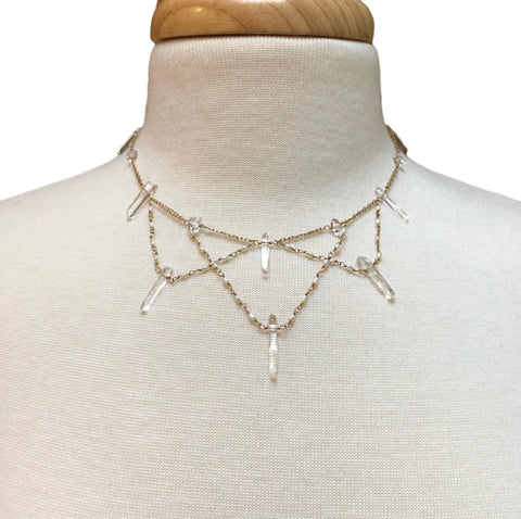 Collar Necklace w/ Herkimer Diamonds and Freshwater Pearls