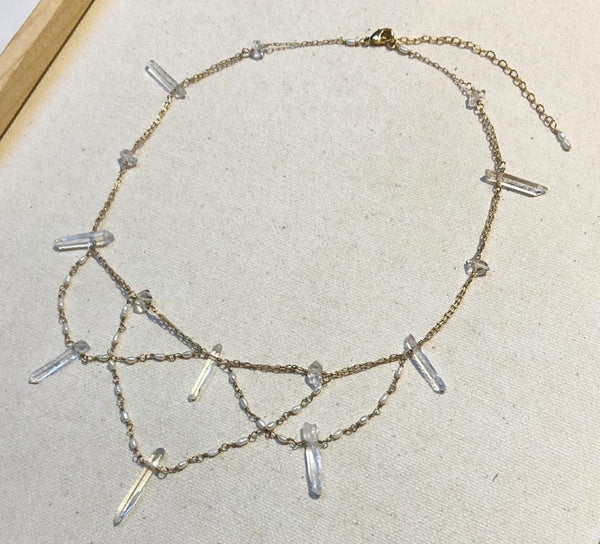 Collar Necklace w/ Herkimer Diamonds and Freshwater Pearls