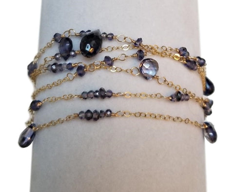 Multi-Strand Bracelet with Iolite Gemstone and Gold-filled Chain