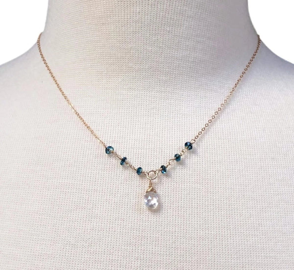 Rainbow Moonstone Necklace with London Blue Topaz