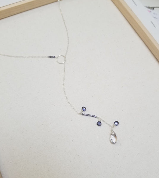 Sterling Silver Lariat Necklace w/ Iolite Gemstones