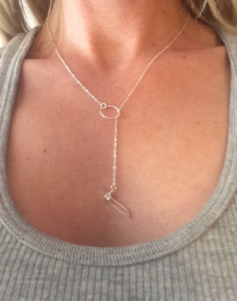 Quartz and Sterling Silver Lariat Necklace