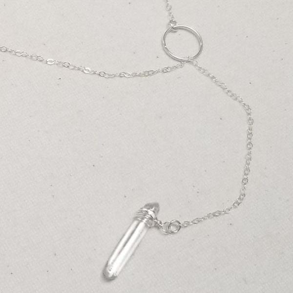 Quartz and Sterling Silver Lariat Necklace