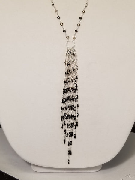 Ombre Tassel Necklace with Black Spinel, White Topaz & Smokey Quartz