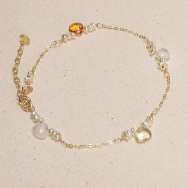 Saffron Bracelet with Opal, Pearl and Gold-filled Chain