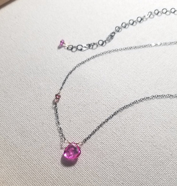 Oxidized Silver & Pink Topaz Necklace