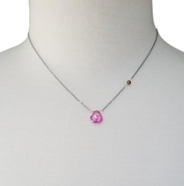 Oxidized Silver & Pink Topaz Necklace