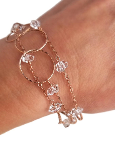 Rose Gold & Herkimer Diamond Multi-strand Bracelet