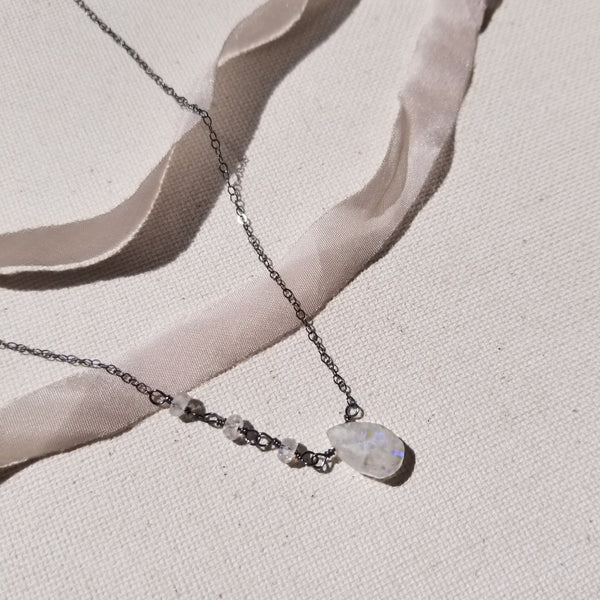 Oxidized Silver Gemini Necklace with Moonstone