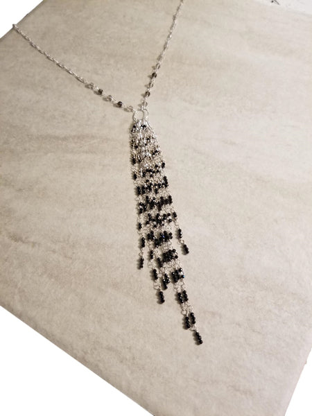 Ombre Tassel Necklace with Black Spinel, White Topaz & Smokey Quartz